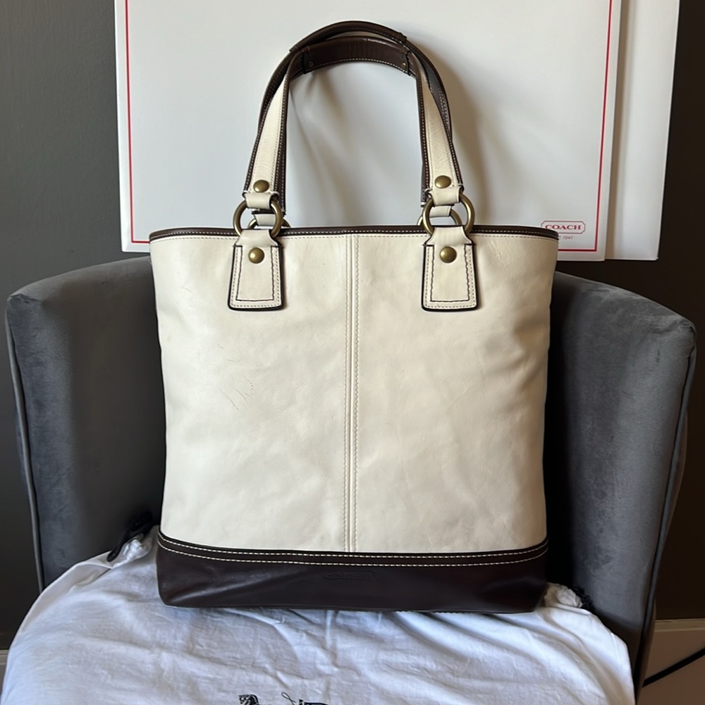 Coach Gigi Legacy Parchment-Dk Brown Spectator Vachetta Leather Tote+Wallet SET - Picture 7 of 14